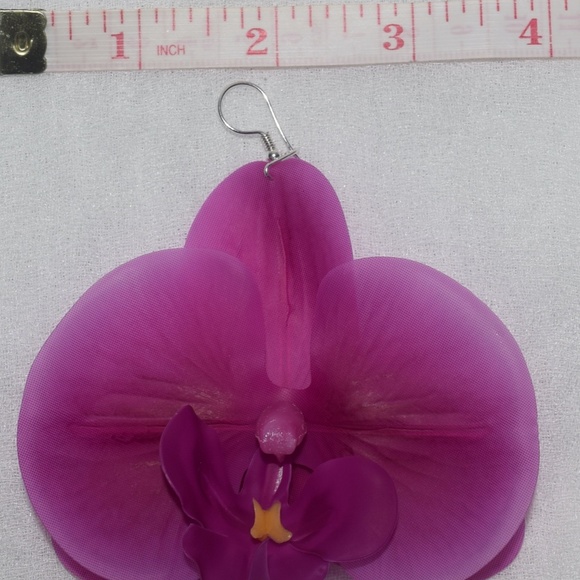 Fuchsia Phalaenopsis Orchid True Touch Artificial Earrings. - Picture 10 of 11